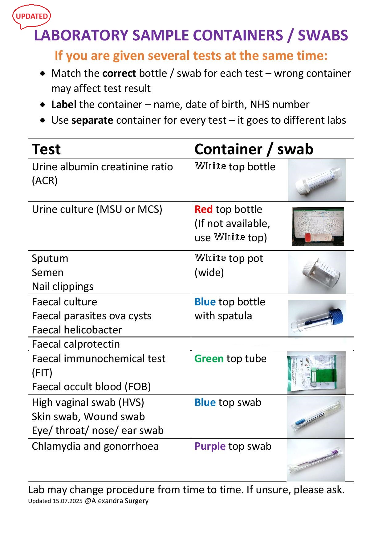 Lab containers and swabs 2025